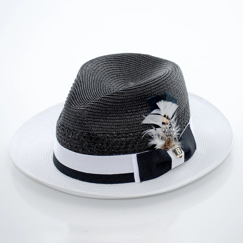 Two-Tone Snap-Brim Straw Fedora Hat