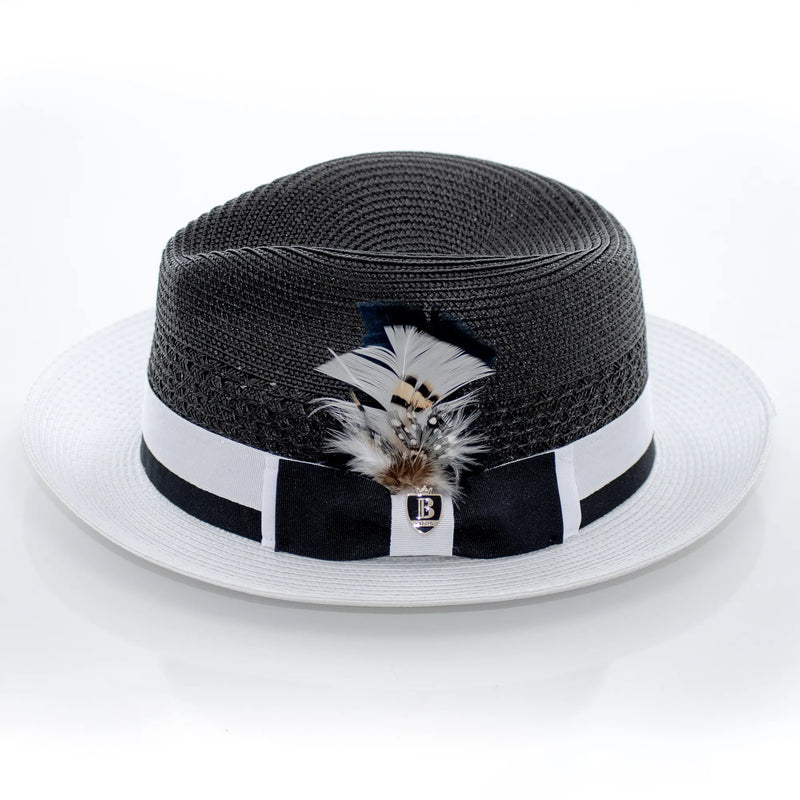 Two-Tone Snap-Brim Straw Fedora Hat