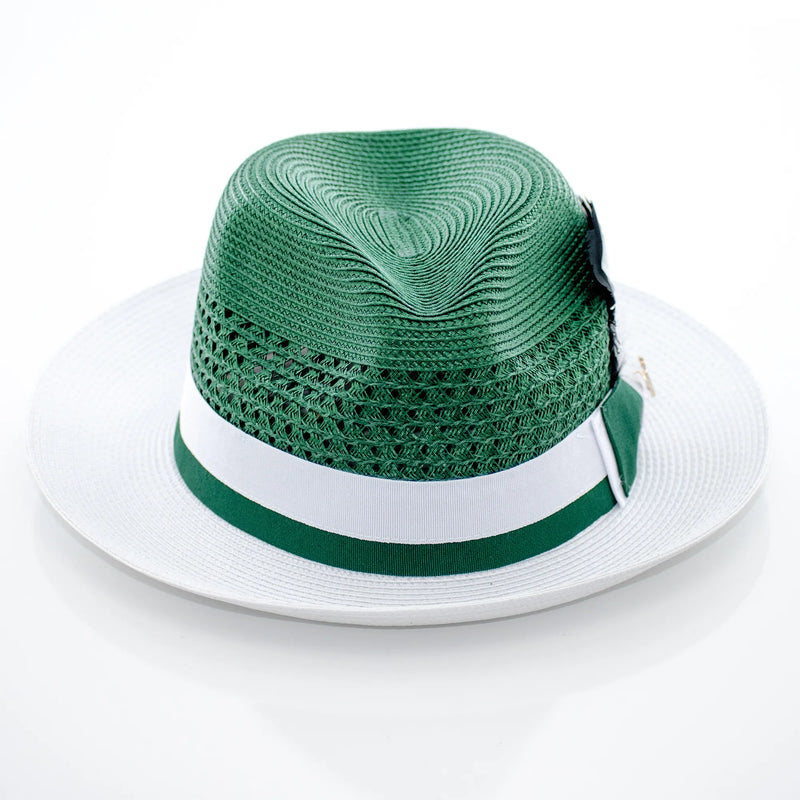 Two-Tone Snap-Brim Straw Fedora Hat