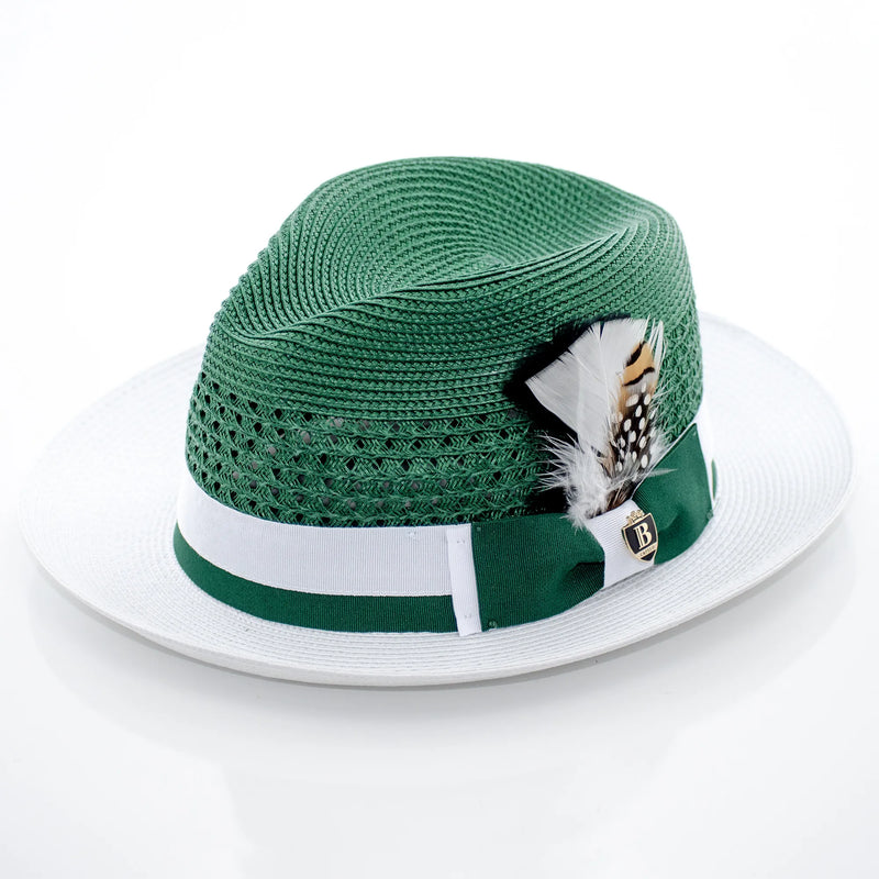 Two-Tone Snap-Brim Straw Fedora Hat