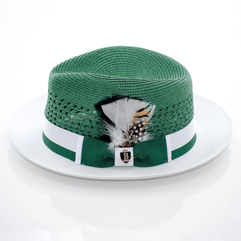 Two-Tone Snap-Brim Straw Fedora Hat