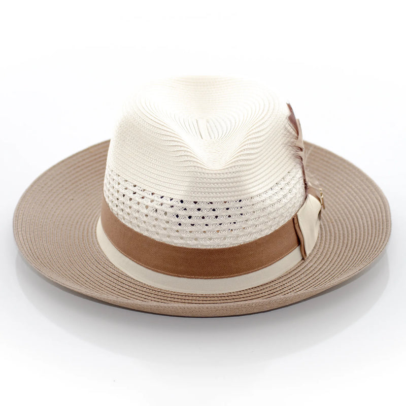 Two-Tone Snap-Brim Straw Fedora Hat