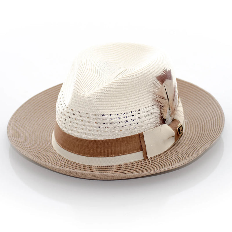 Two-Tone Snap-Brim Straw Fedora Hat
