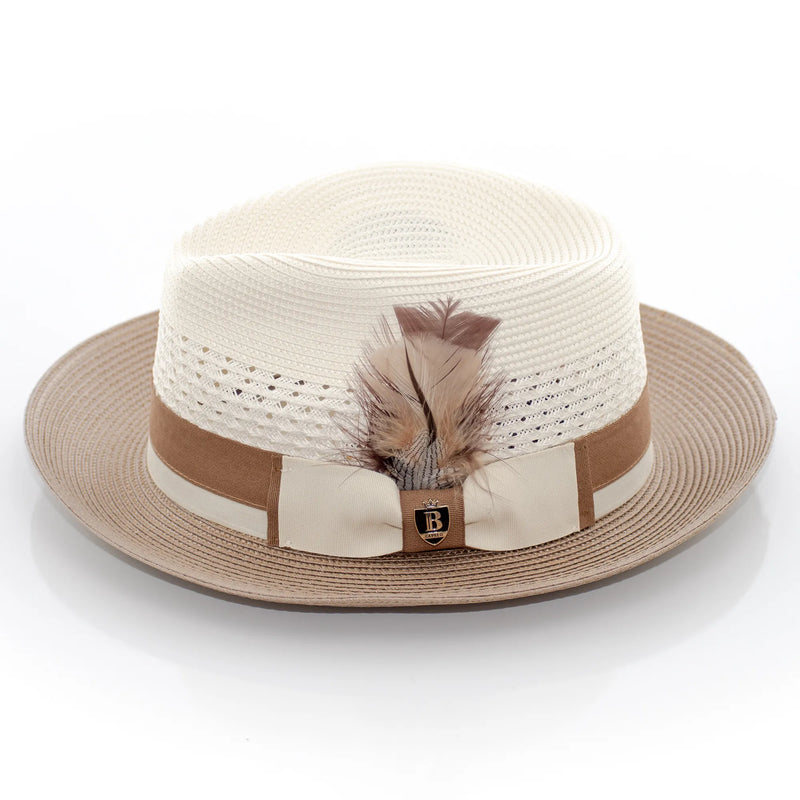 Two-Tone Snap-Brim Straw Fedora Hat