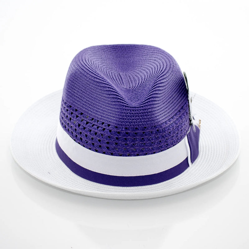 Two-Tone Snap-Brim Straw Fedora Hat