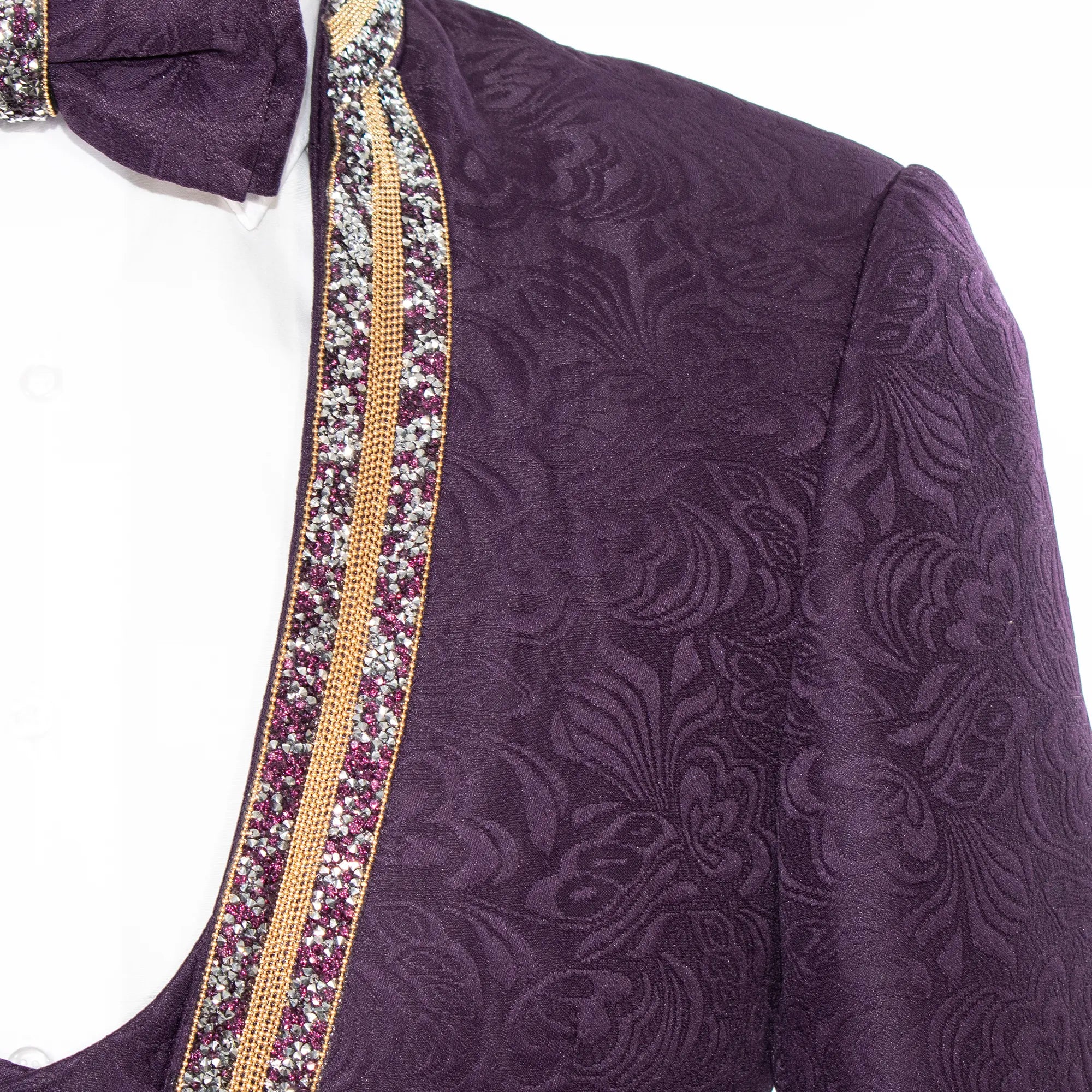 Eggplant Baroque No-Lapel 3-Piece Slim-Fit Tuxedo