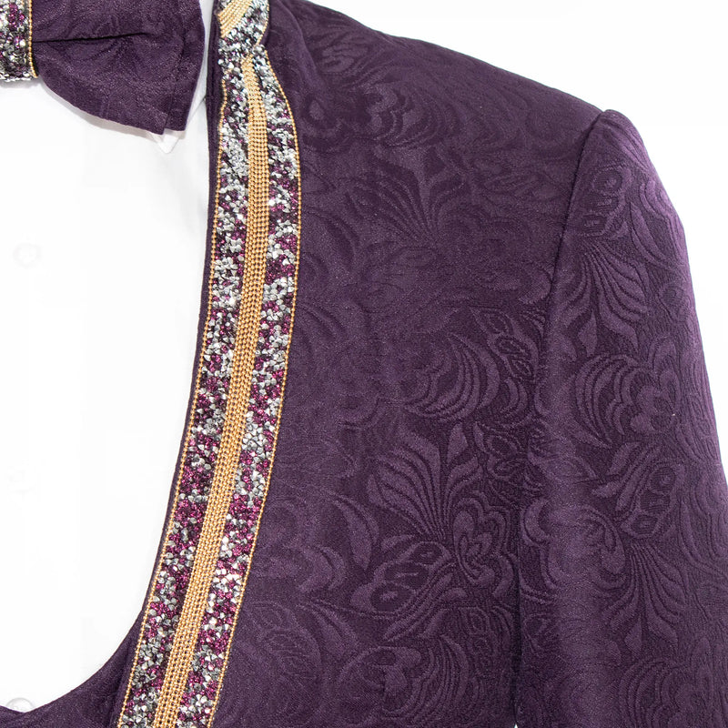 Eggplant Baroque No-Lapel 3-Piece Slim-Fit Tuxedo