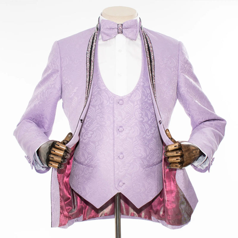 Lavender Baroque No-Lapel 3-Piece Slim-Fit Tuxedo