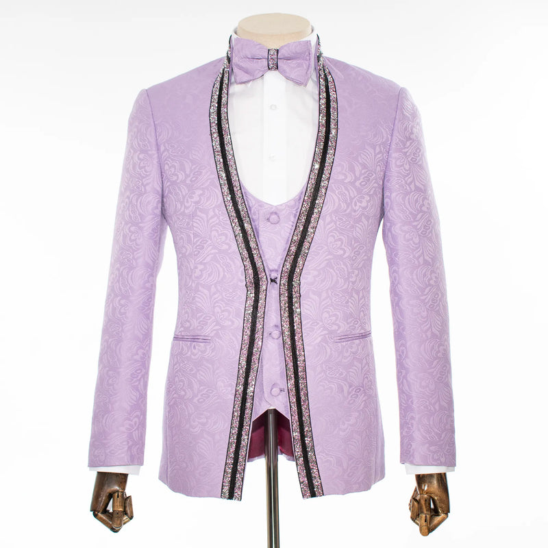 Lavender Baroque No-Lapel 3-Piece Slim-Fit Tuxedo