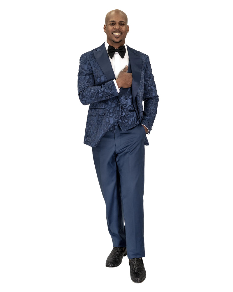 Sapphire 3-Piece Tailored-Fit Damask Tuxedo