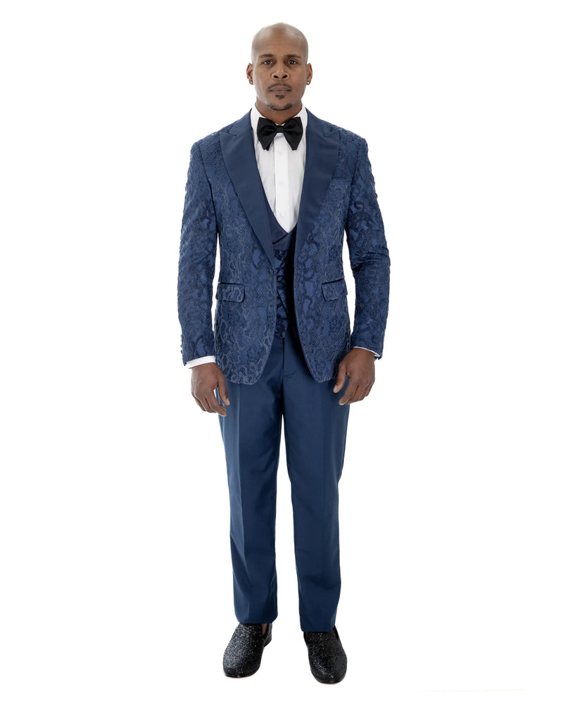 Sapphire 3-Piece Tailored-Fit Damask Tuxedo