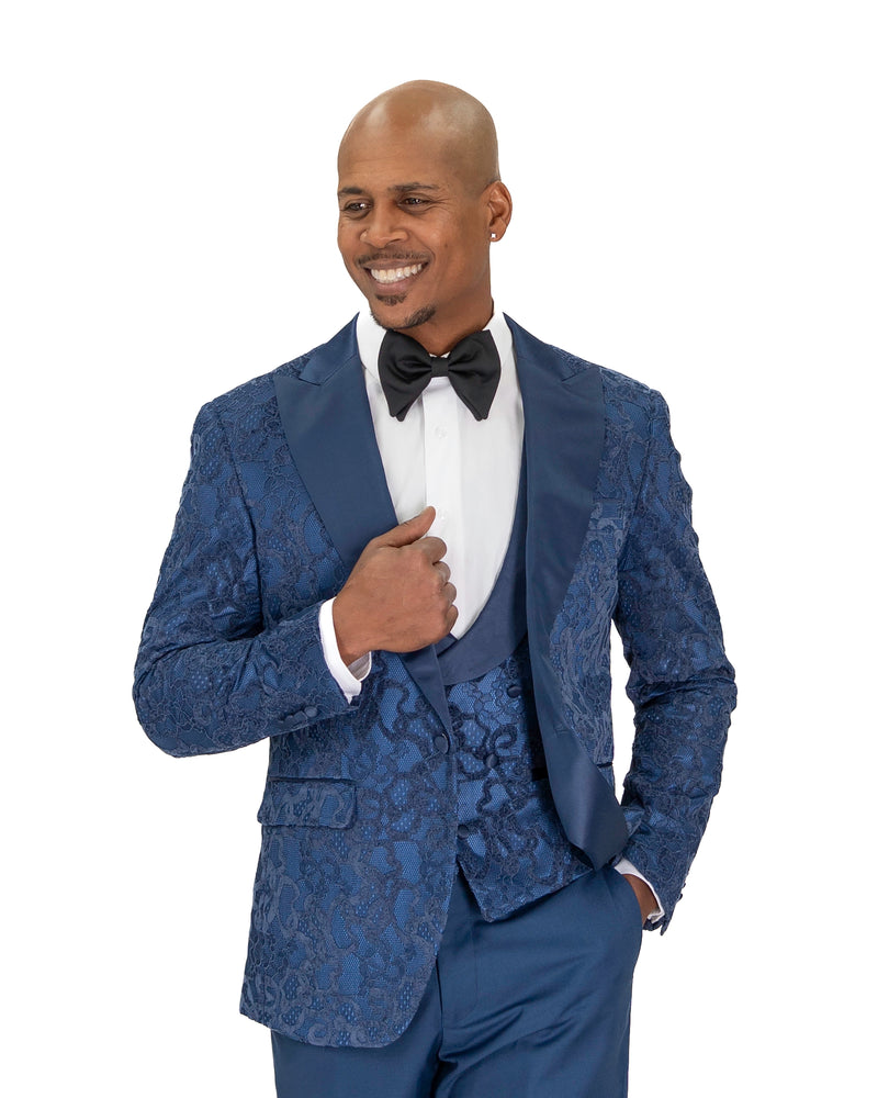 Sapphire 3-Piece Tailored-Fit Damask Tuxedo
