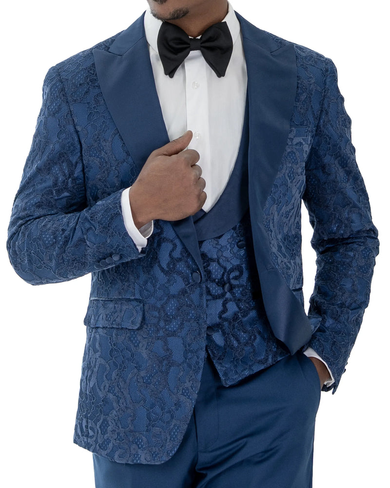 Sapphire 3-Piece Tailored-Fit Damask Tuxedo