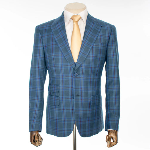 Indigo Plaid 3-Piece Modern-Fit Suit With Peak Lapels