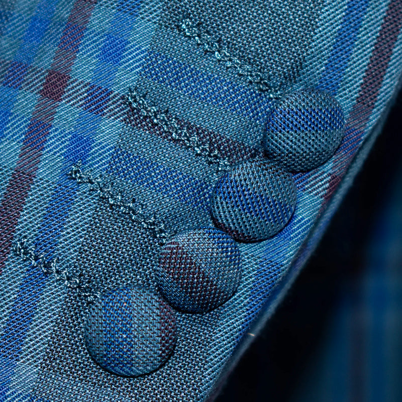 Indigo Plaid 3-Piece Modern-Fit Suit With Peak Lapels