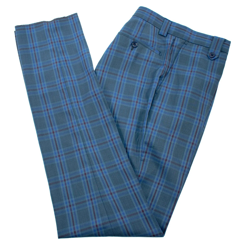 Indigo Plaid 3-Piece Modern-Fit Suit With Peak Lapels