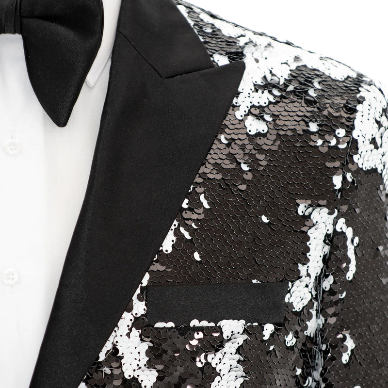 Black and White Sequined Slim-Fit Dinner Jacket