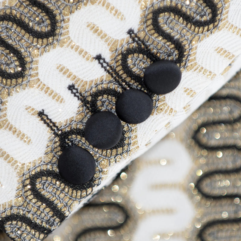 White and Gold Ripple Slim-Fit Tuxedo Jacket