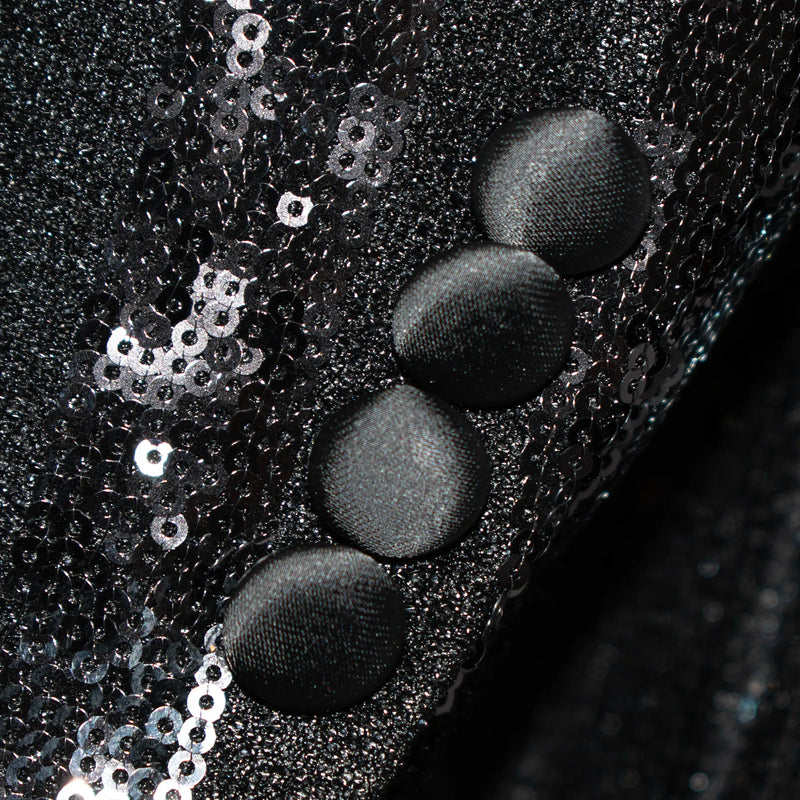 Black Sequin Striped Slim-Fit Tuxedo Jacket