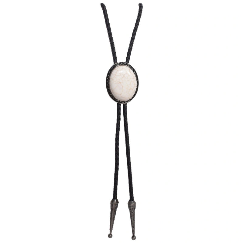 Western Silver Bolo Tie With Oval Stone