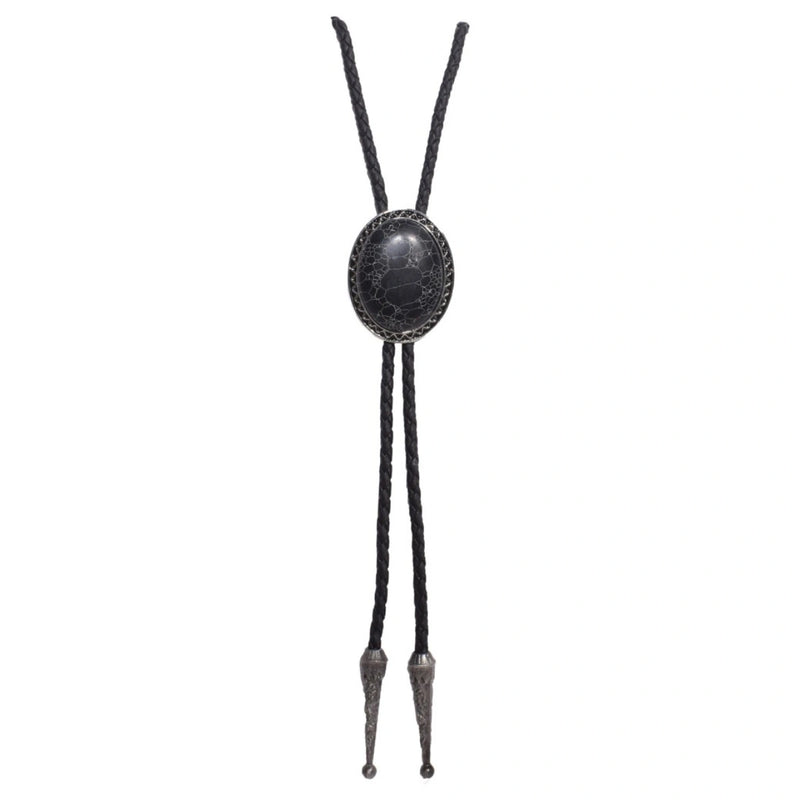 Western Silver Bolo Tie With Oval Stone