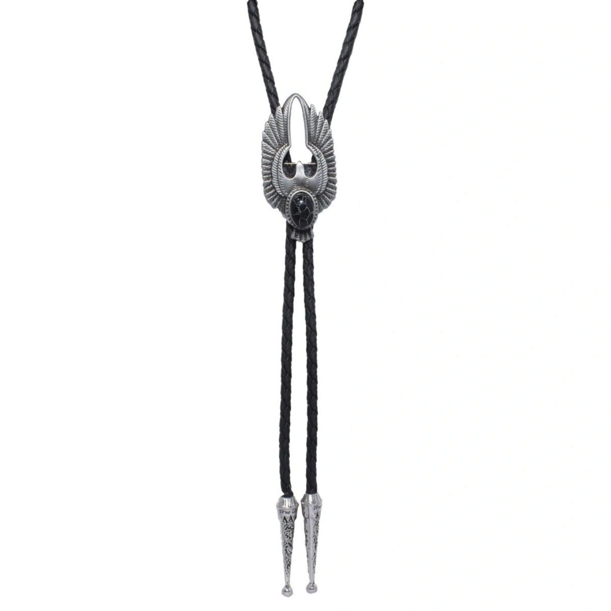 Eagle Bolo Tie With Black Oval Stone
