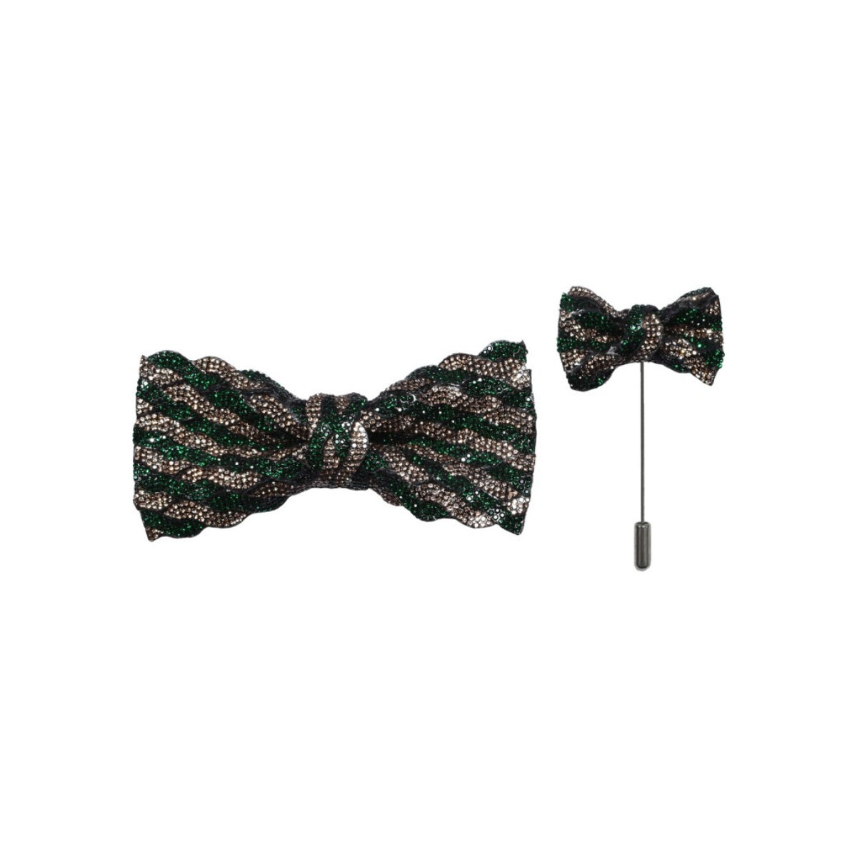 Crimson and Gold Wave Rhinestone Bow Tie and Lapel Pin