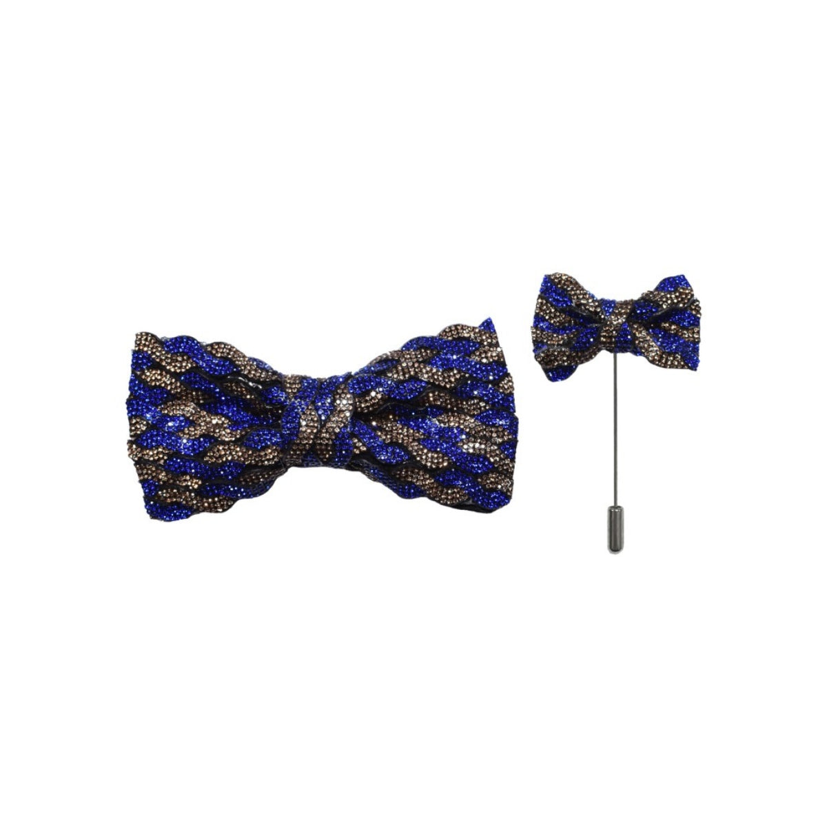 Crimson and Gold Wave Rhinestone Bow Tie and Lapel Pin