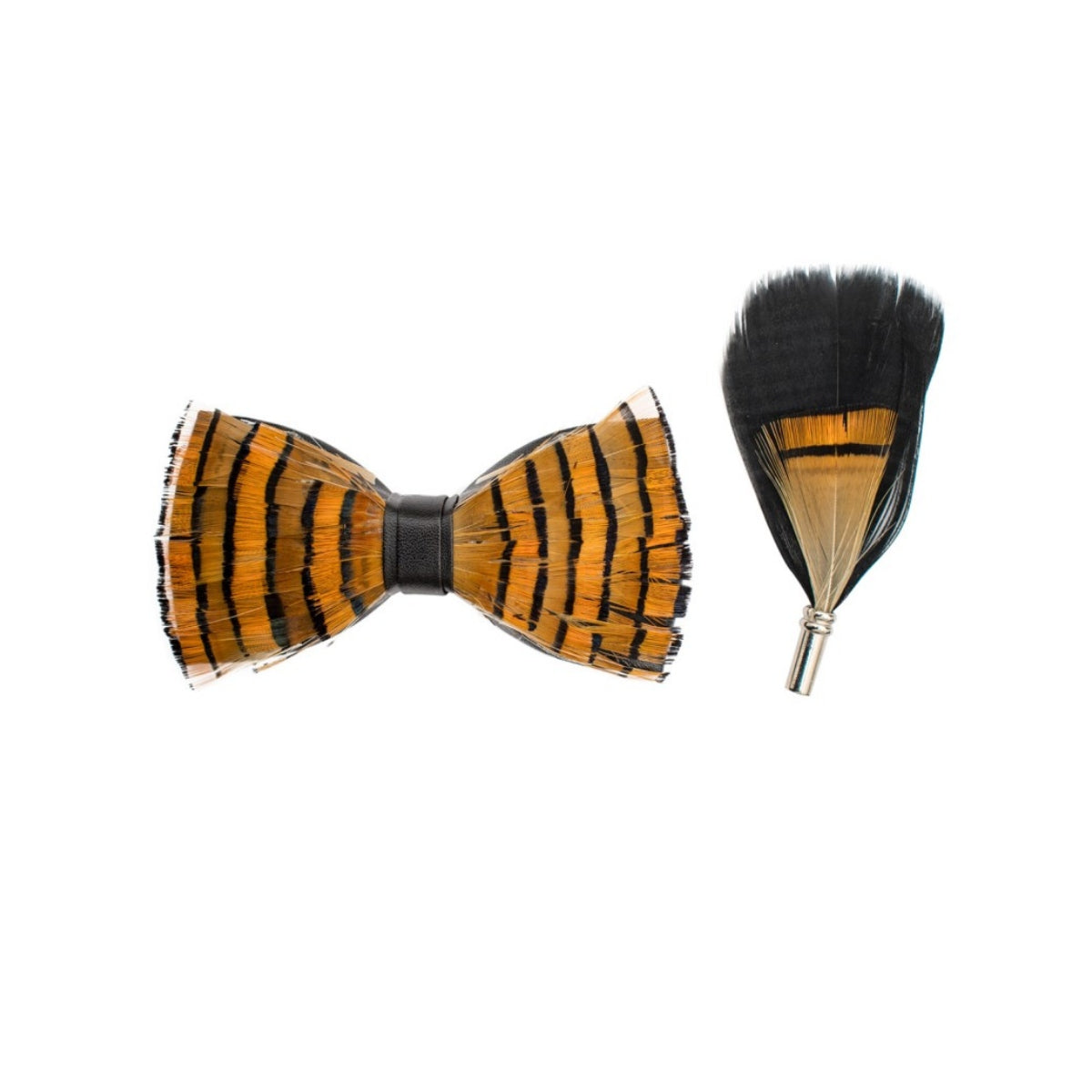Feather Bow-Tie And Lapel Pin Set