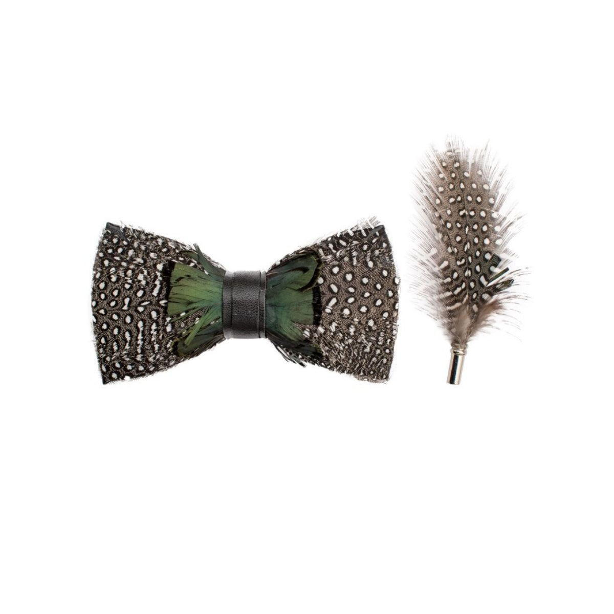 Feather Bow-Tie And Lapel Pin Set