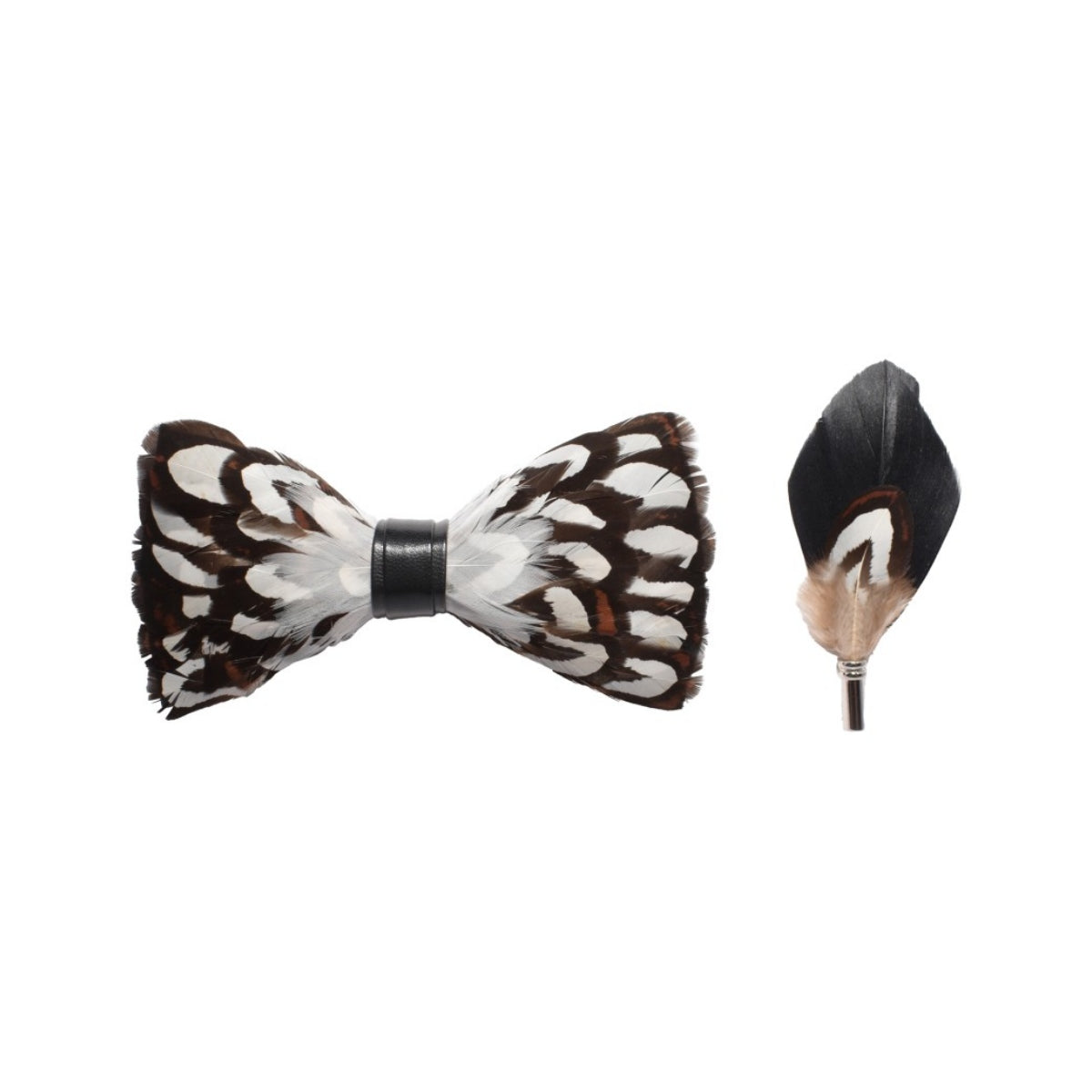 Feather Bow-Tie And Lapel Pin Set