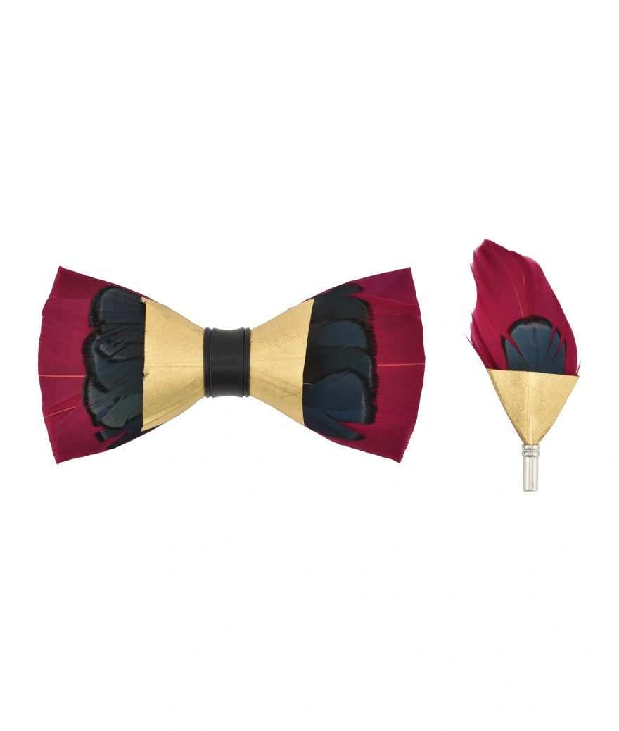 Feather Bow-Tie And Lapel Pin Set