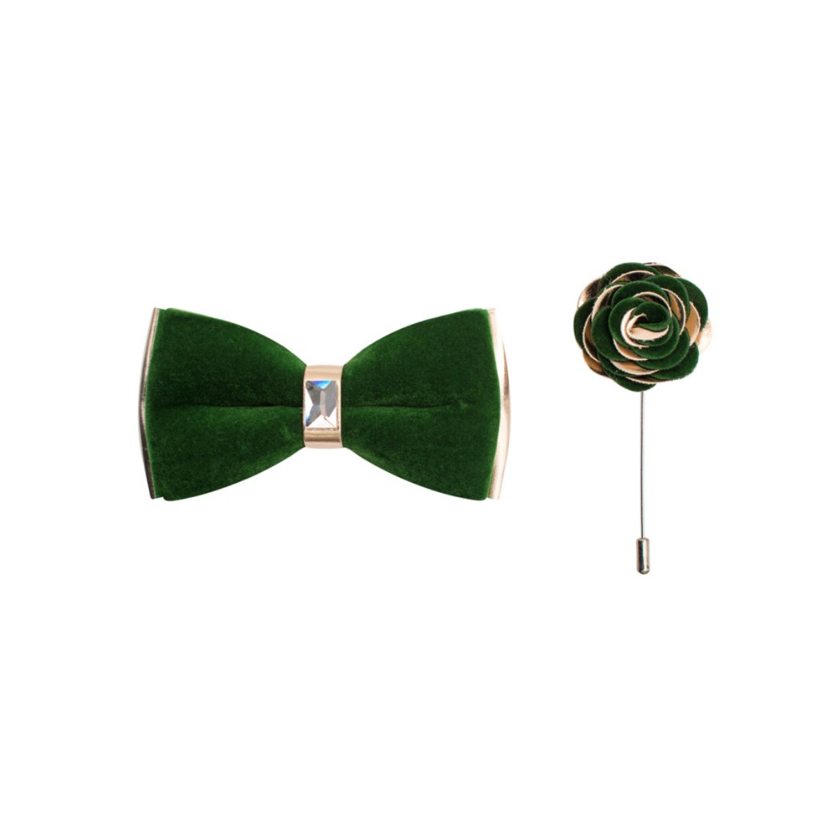 Rose Gold Two-Toned Velvet Bow Tie and Lapel Pin