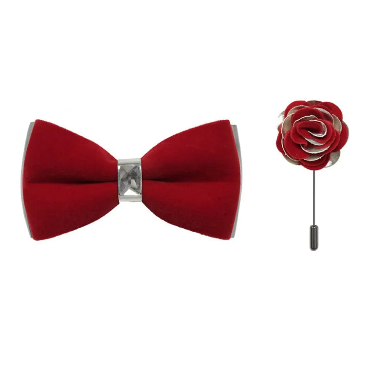 Silver Two-Toned Velvet Bow Tie and Lapel Pin