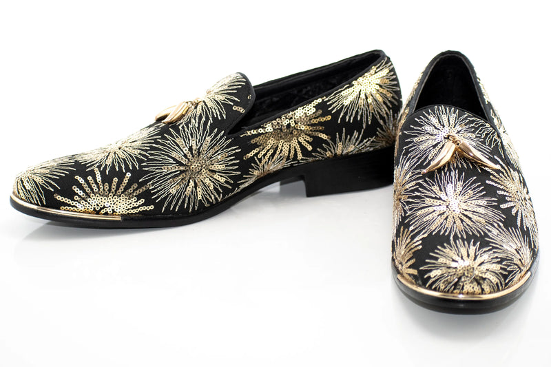 Black with Gold Sequin Sunbursts Dress Loafer