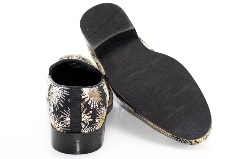 Black with Gold Sequin Sunbursts Dress Loafer