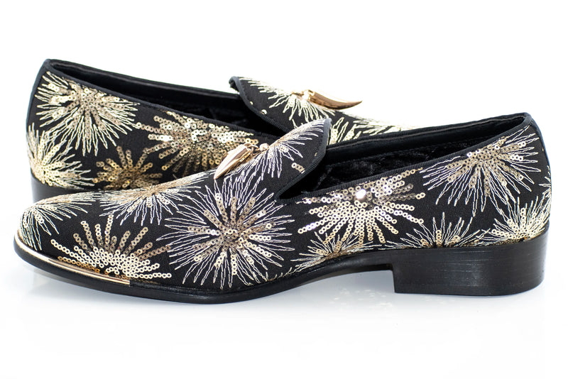 Black with Gold Sequin Sunbursts Dress Loafer