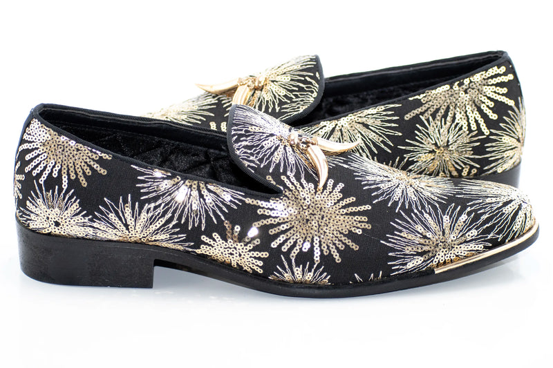 Black with Gold Sequin Sunbursts Dress Loafer