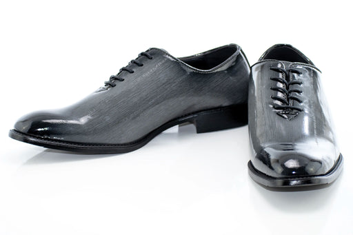 Gray Patent Leather Oxford Lace-Ups