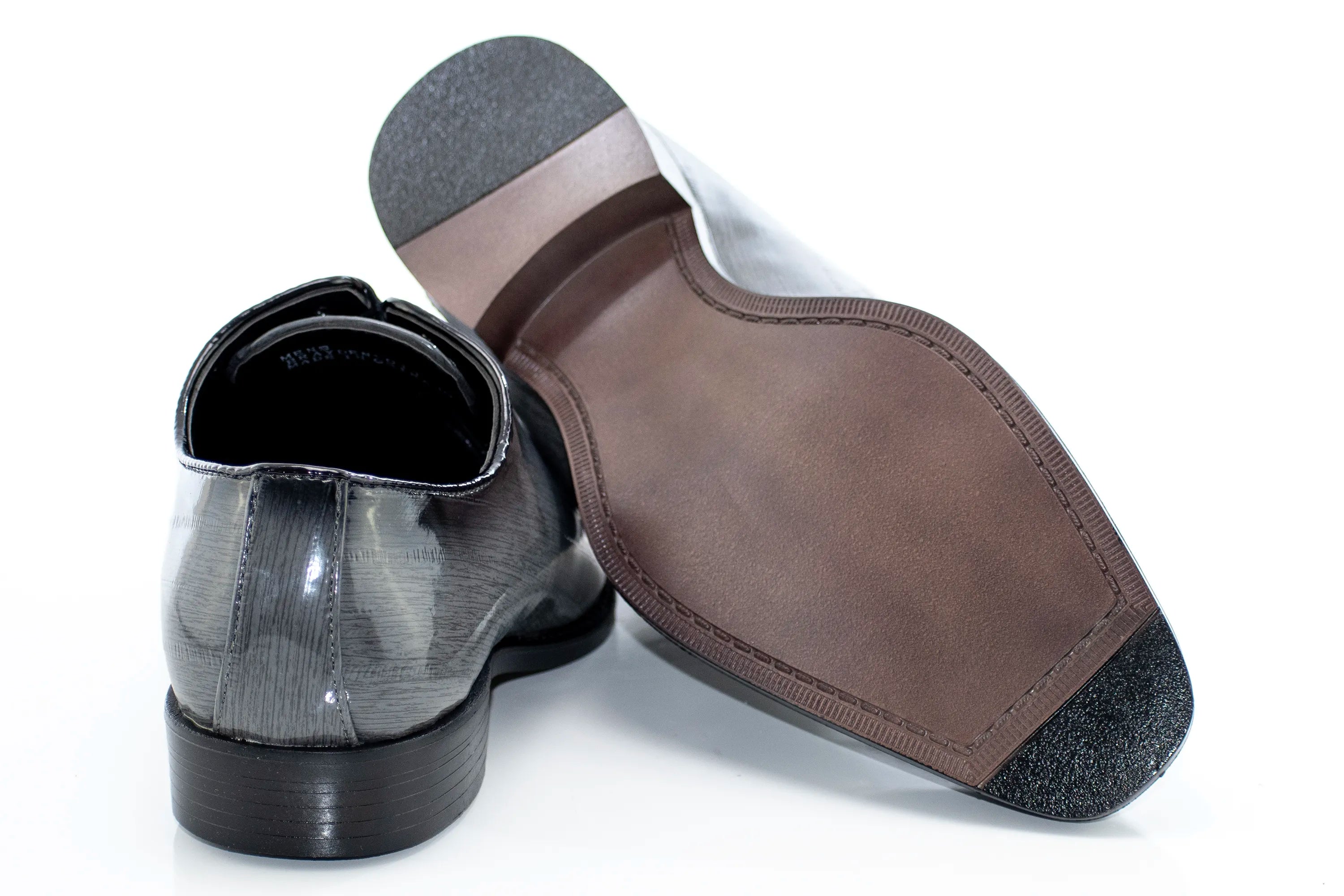 Gray Patent Leather Oxford Lace-Ups