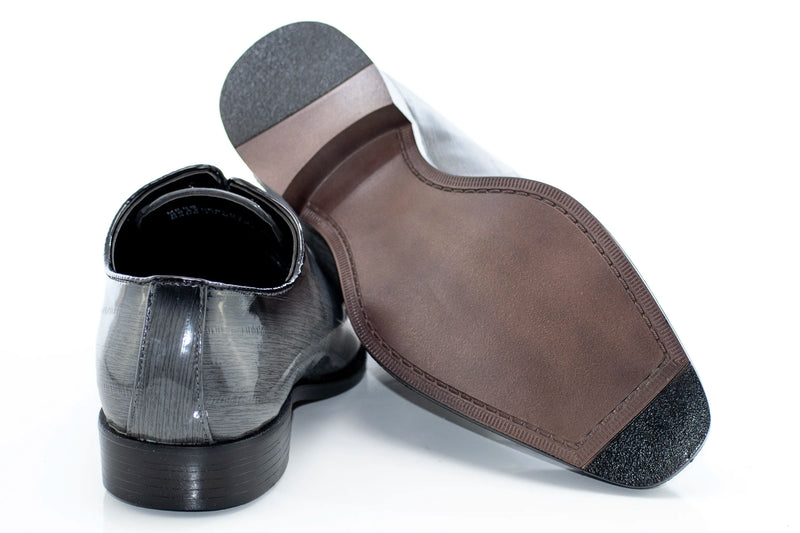 Gray Patent Leather Oxford Lace-Ups
