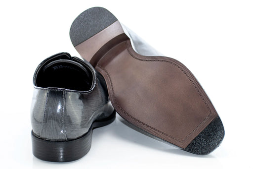 Gray Patent Leather Oxford Lace-Ups
