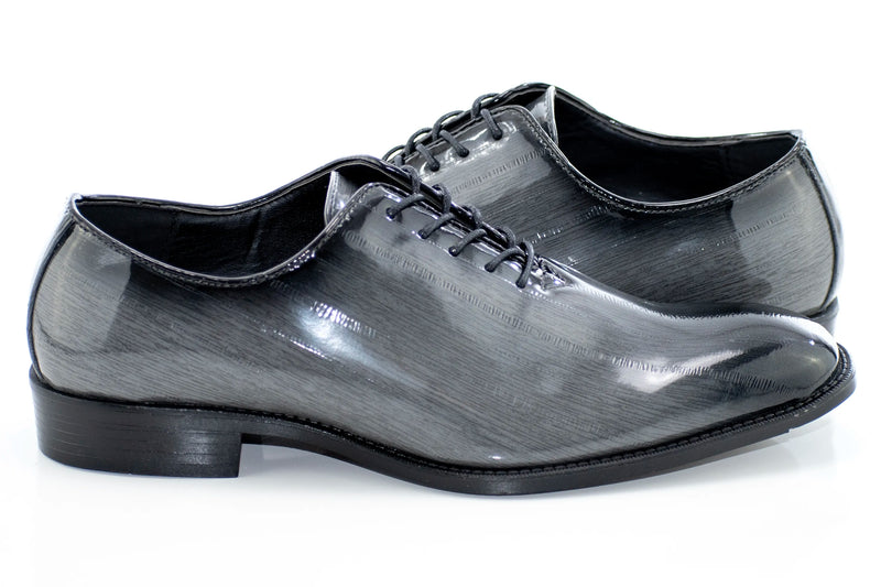 Gray Patent Leather Oxford Lace-Ups