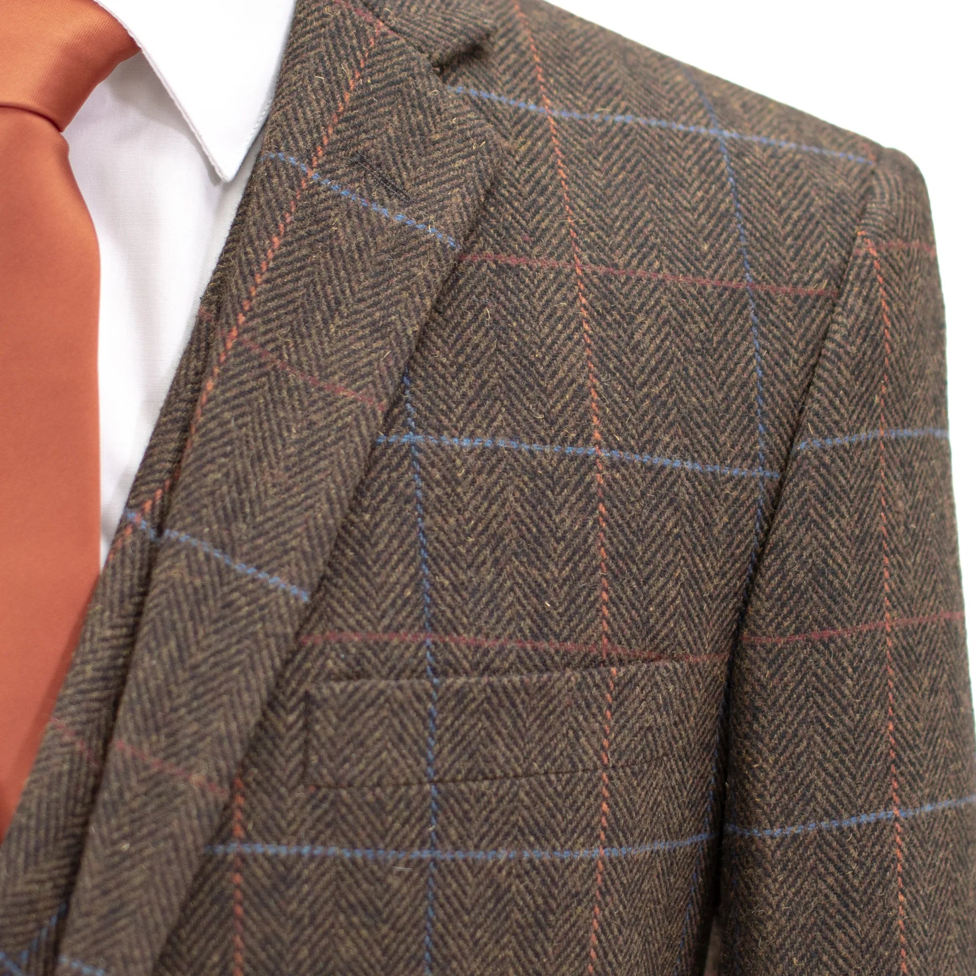 Brown Windowpane Herringbone 3-Piece Slim-Fit Suit