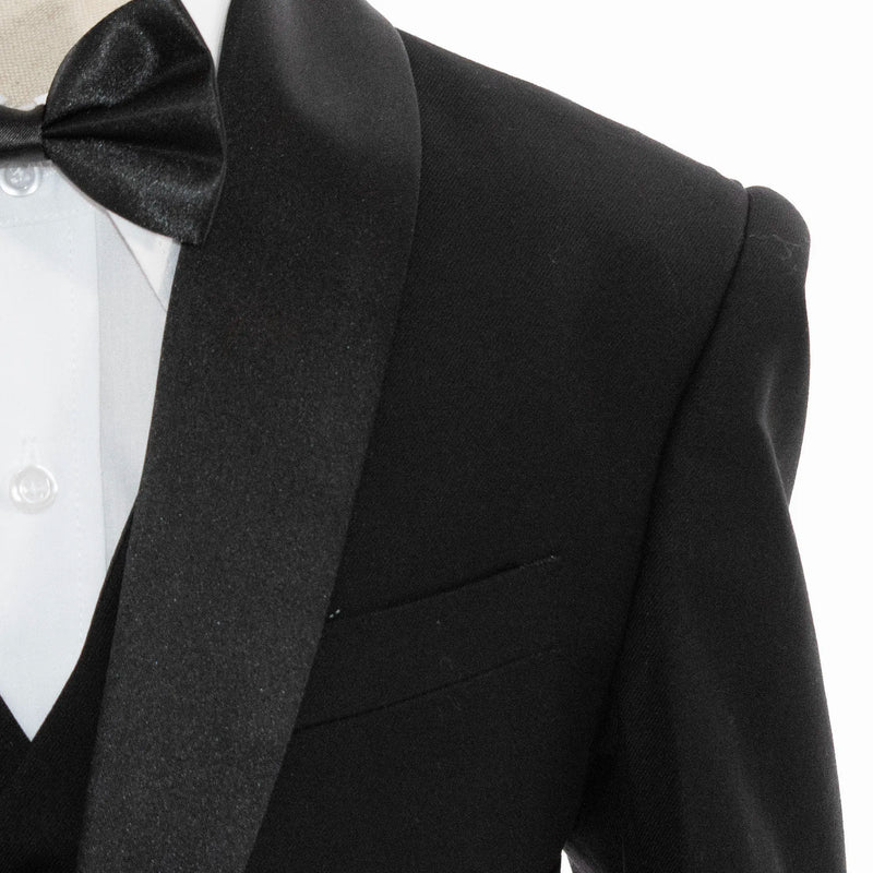 Kids' Black 3-Piece Tuxedo With Satin Shawl Lapels