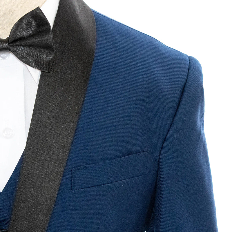 Kids' Blue 3-Piece Tuxedo With Satin Shawl Lapels