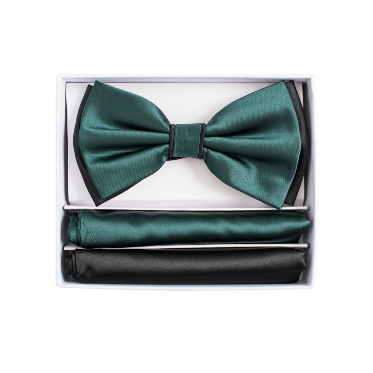 Pretied Two-Tone Bow-Tie With Double Matching Hankies