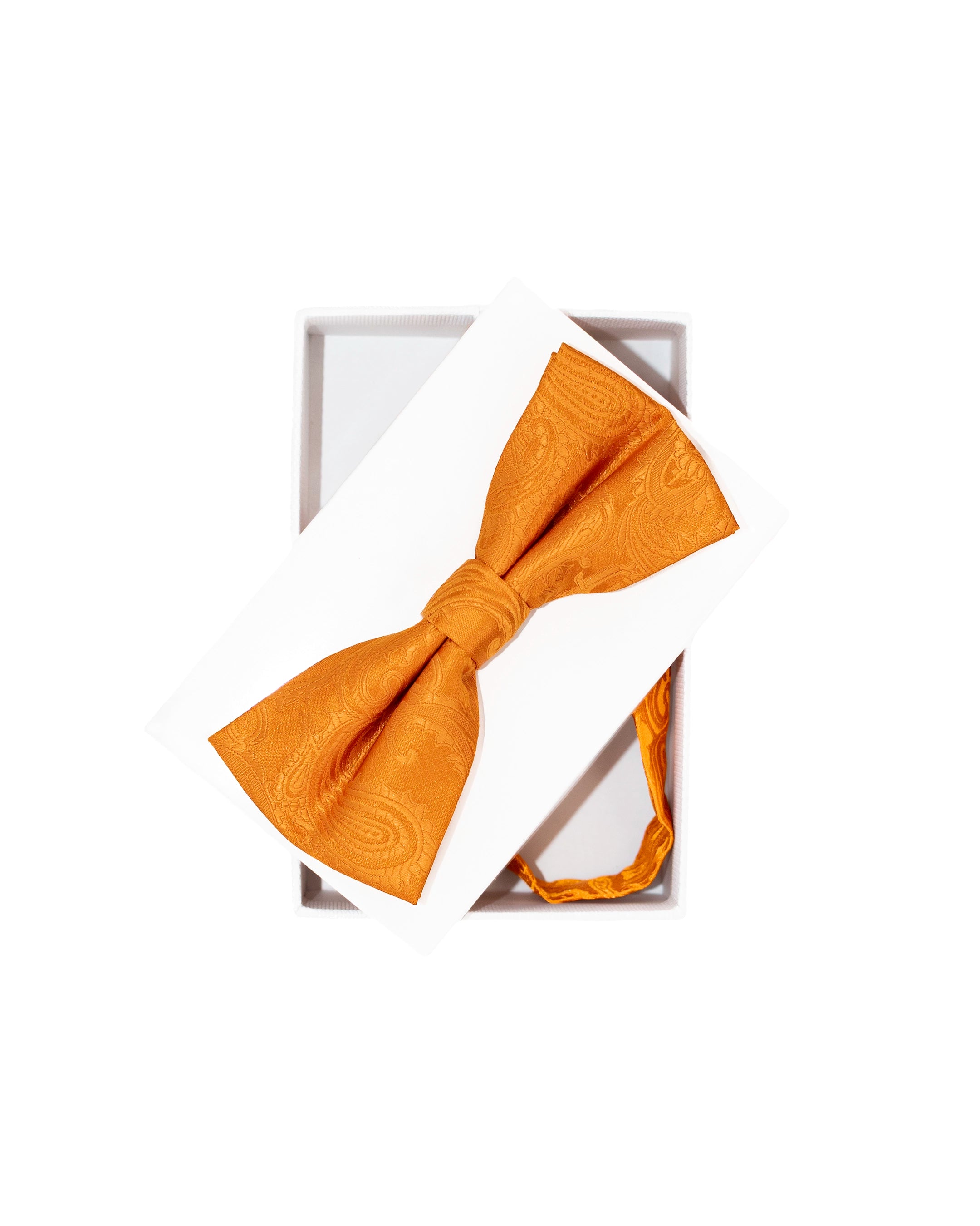 Orange Paisley Pre-Tie Bow Tie with Matching Handkerchief | Dolce Vesta | One Size Fits All