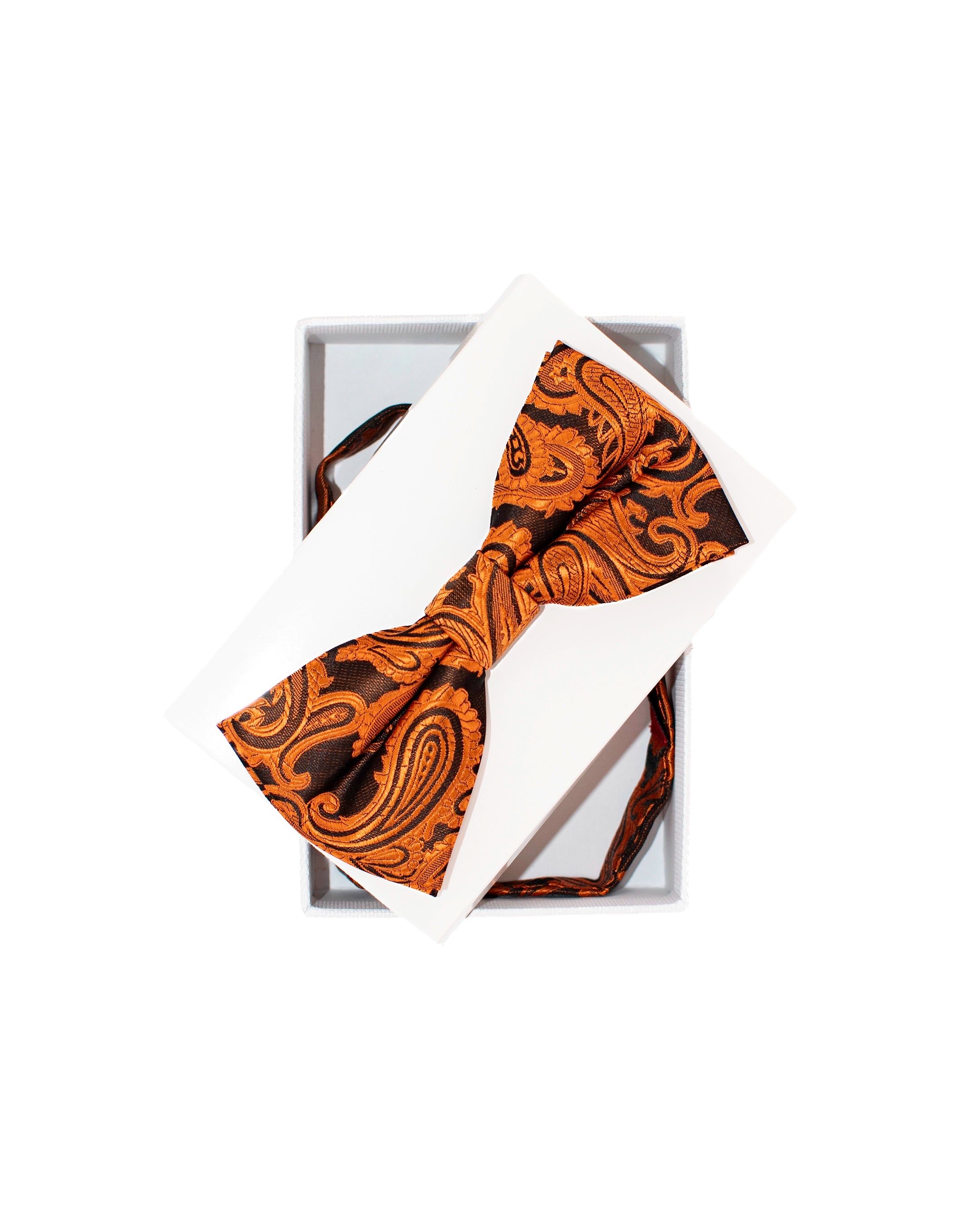 Black and Copper Paisley Pre-Tie Bow Tie with Matching Handkerchief | Dolce Vesta | One Size Fits All