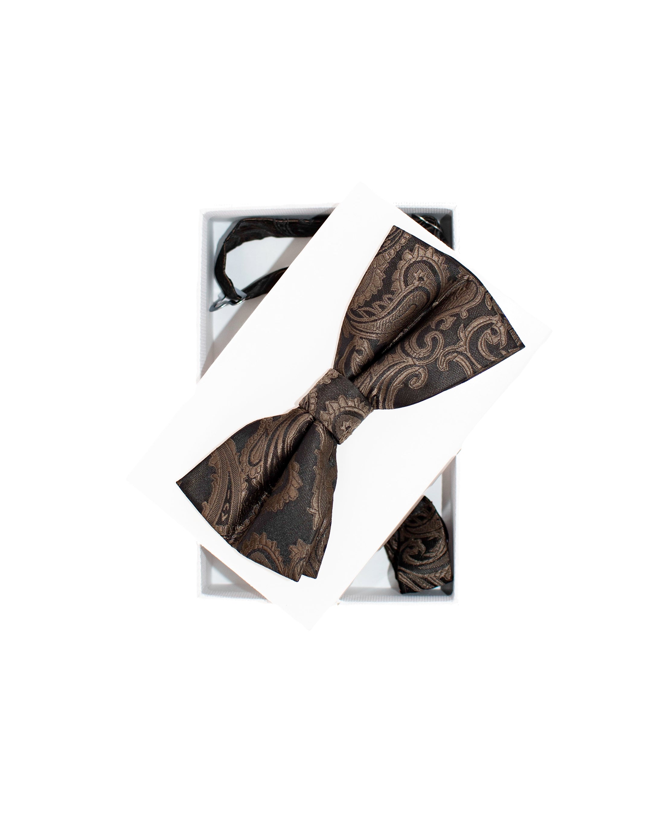 Black and Bronze Paisley Pre-Tie Bow Tie with Matching Handkerchief | Dolce Vesta | One Size Fits All